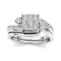 3/4 CT.T.W. Natural Diamond 10K White Gold Bridal Set Ring