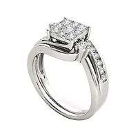 3/4 CT.T.W. Natural Diamond 10K White Gold Bridal Set Ring