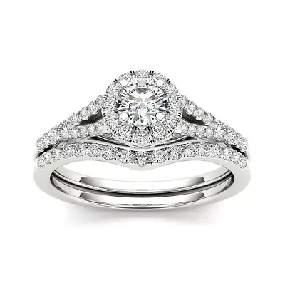 3/4 CT.T.W. Natural Diamond 10K White Gold Bridal Ring Set