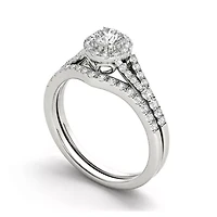 3/4 CT.T.W. Natural Diamond 10K White Gold Bridal Ring Set