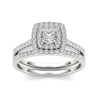 3/4 CT. T.W. Diamond 10K White Gold Bridal Ring Set