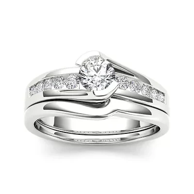 1/2 CT.T.W. Natural Diamond 14K White Gold Bridal Ring Set