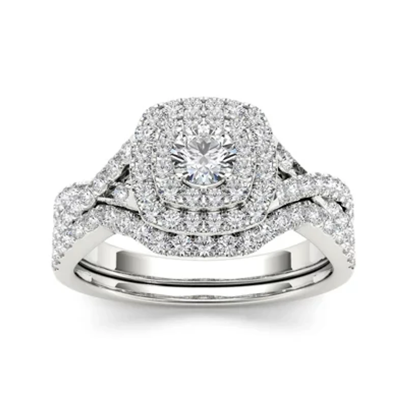 7/8 CT.T.W. Natural Diamond 10K White Gold Bridal Ring Set