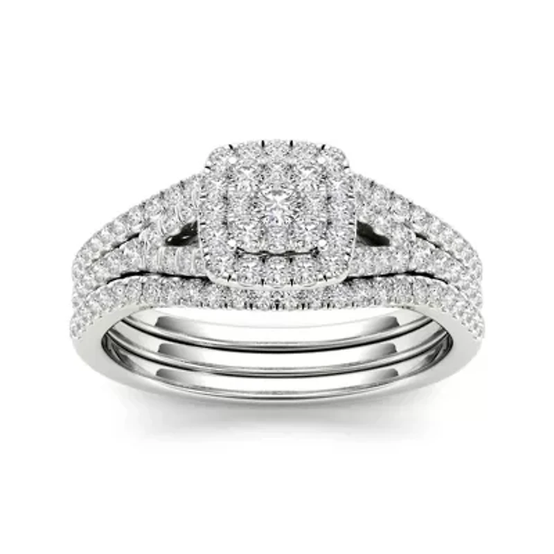 3/4 CT. T.W. Diamond Cluster 10K White Gold Bridal Ring Set