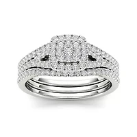 3/4 CT. T.W. Diamond Cluster 10K White Gold Bridal Ring Set