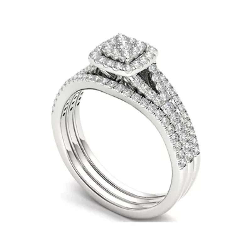 3/4 CT. T.W. Diamond Cluster 10K White Gold Bridal Ring Set