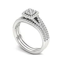 3/4 CT. T.W. Diamond Cluster 10K White Gold Bridal Ring Set