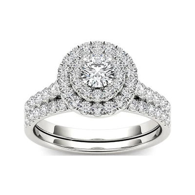 1 CT.T.W. Natural Diamond 10K White Gold Bridal Set Ring