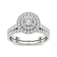 1 CT.T.W. Natural Diamond 10K White Gold Bridal Set Ring