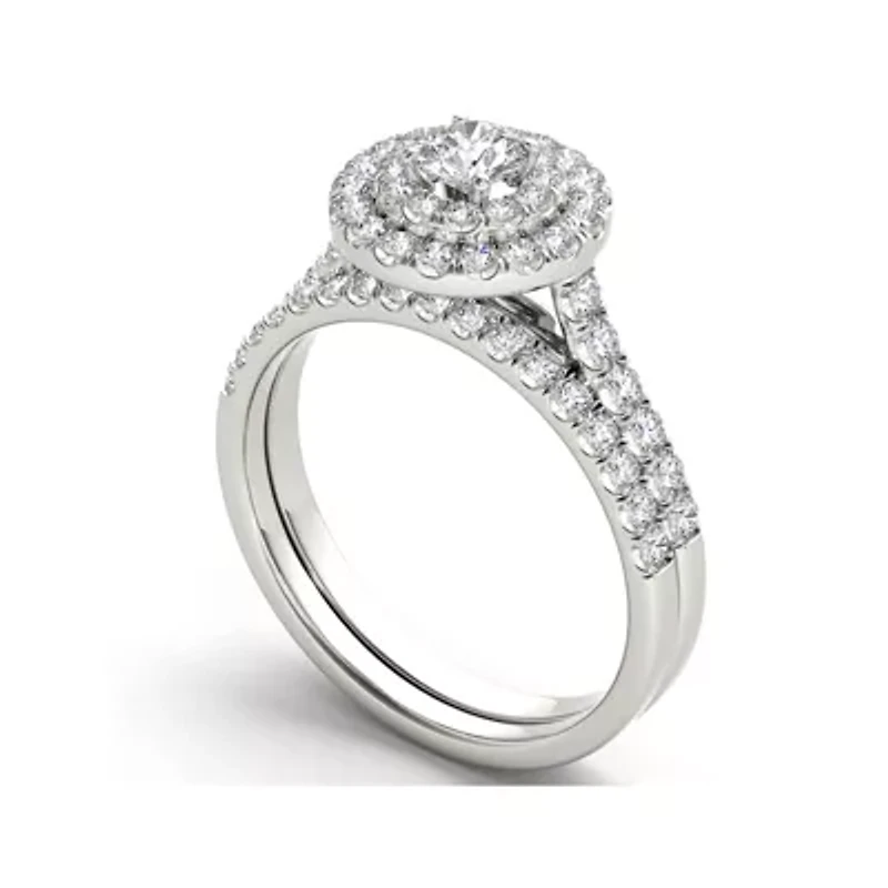 1 CT.T.W. Natural Diamond 10K White Gold Bridal Set Ring