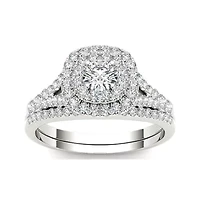 1 CT.T.W. Natural Diamond 10K White Gold Engagement Ring Set