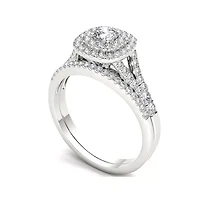 1 CT.T.W. Natural Diamond 10K White Gold Engagement Ring Set