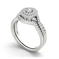 3/4 CT.T.W. Natural Diamond Halo 14K White Gold Bridal Ring Set