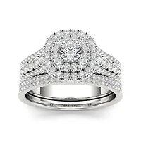 1 CT.T.W. Natural Diamond 10K White Gold Bridal Set