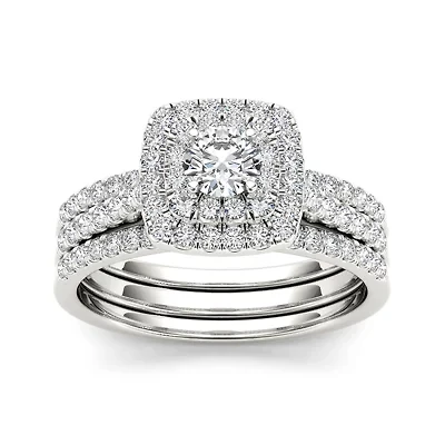 1 CT.T.W. Natural Diamond 10K White Gold Bridal Set