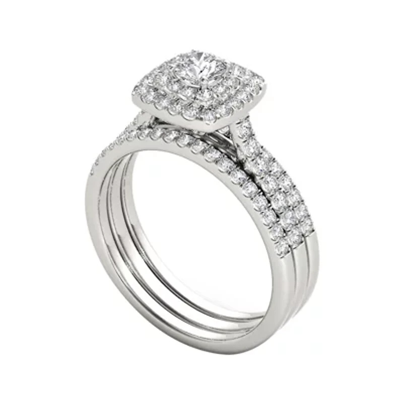 1 CT.T.W. Natural Diamond 10K White Gold Bridal Set