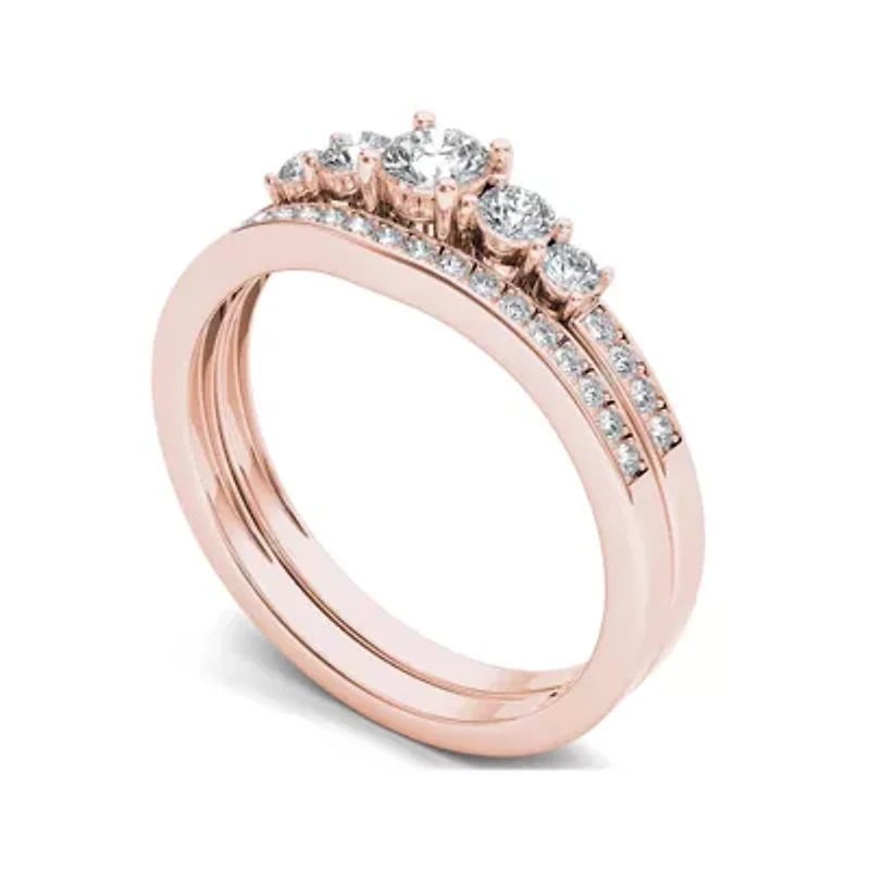 1 CT.T.W. Natural Diamond 14K Rose Gold Bridal Ring Set