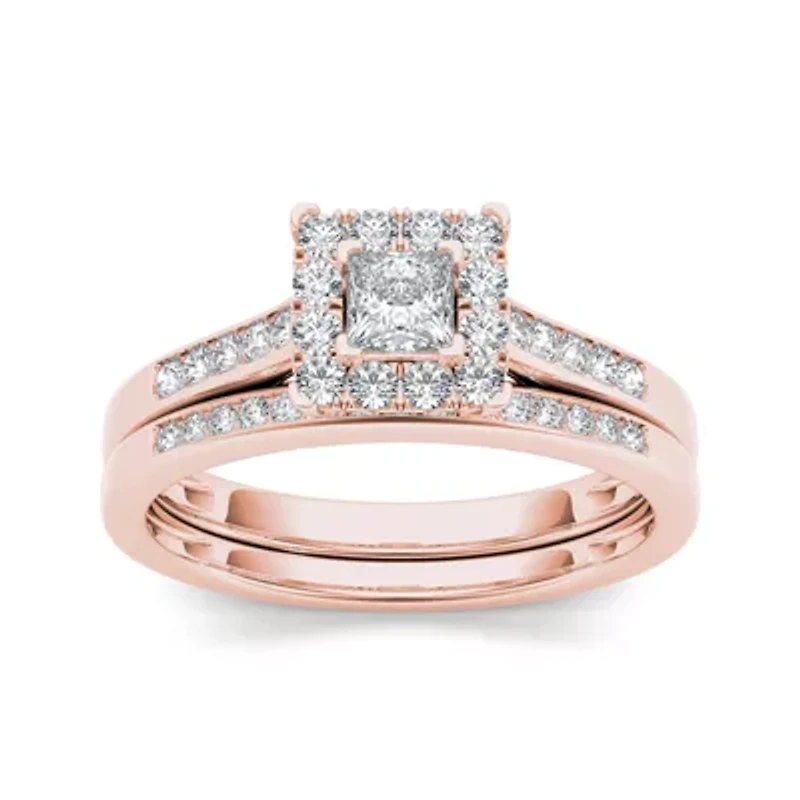 1/2 CT.T.W. Natural Diamond 10K Rose Gold Bridal Set Ring