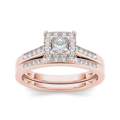 1/2 CT.T.W. Natural Diamond 10K Rose Gold Bridal Set Ring