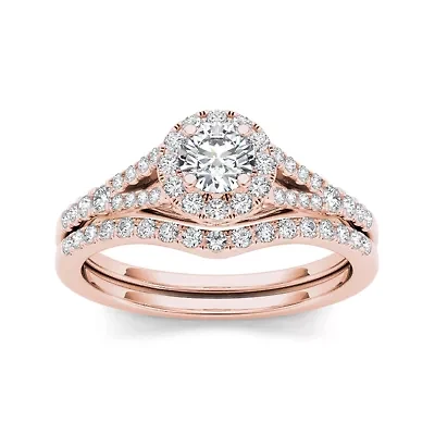 3/4 CT.T.W. Natural Diamond 10K Rose Gold Bridal Set Ring