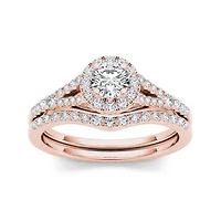 3/4 CT.T.W. Natural Diamond 10K Rose Gold Bridal Set Ring