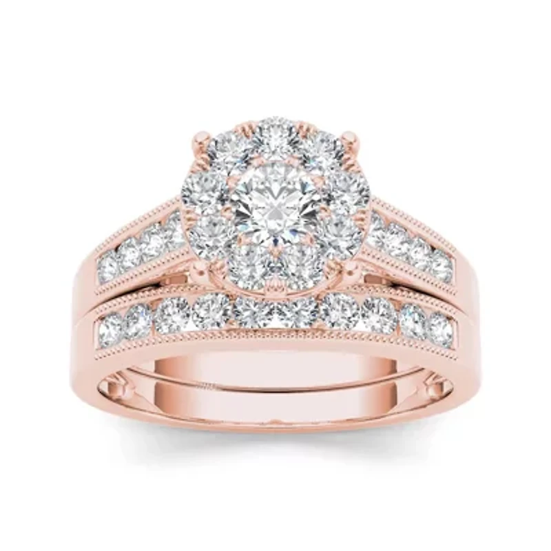 1 CT.T.W. Natural Diamond 10K Rose Gold Bridal Ring Set