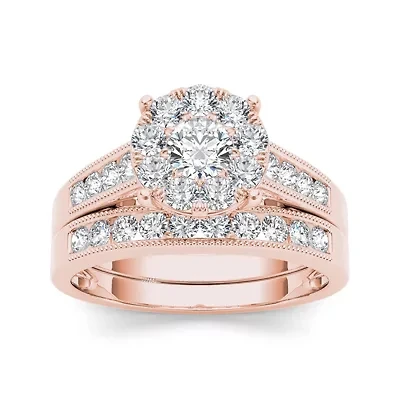 1 CT.T.W. Natural Diamond 10K Rose Gold Bridal Ring Set