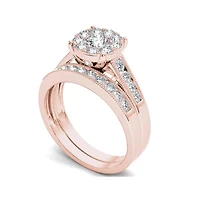 1 CT.T.W. Natural Diamond 10K Rose Gold Bridal Ring Set
