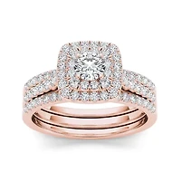 1 CT.T.W. Natural Diamond 10K Rose Gold Halo Bridal Ring Set