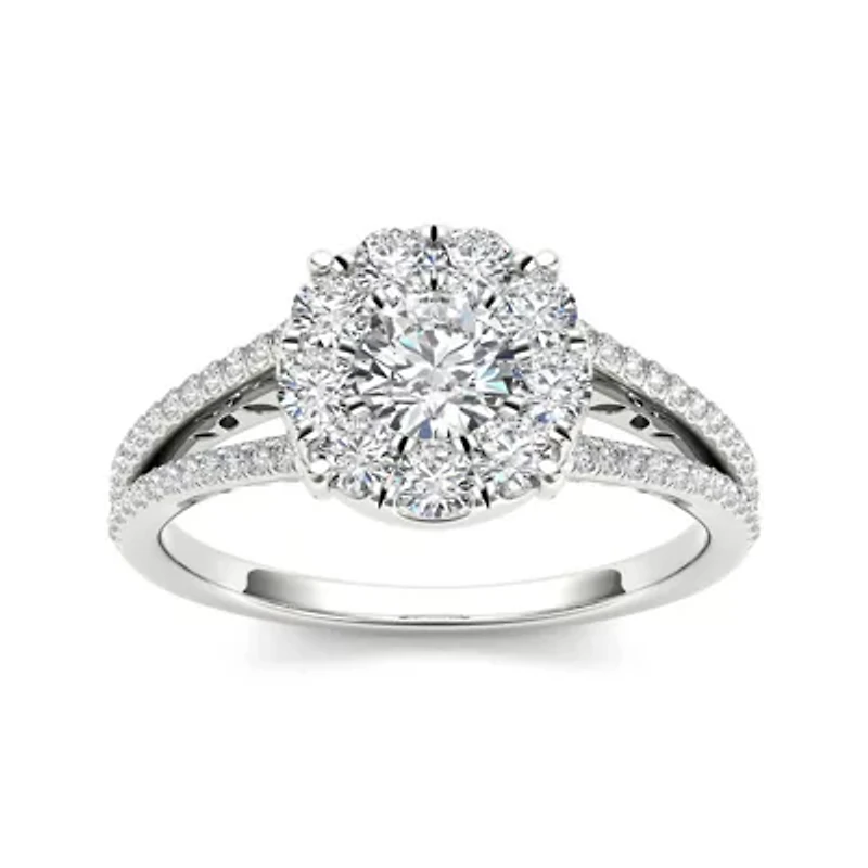 1 CT.T.W. Natural Diamond Cluster 10K White Gold Engagement Ring