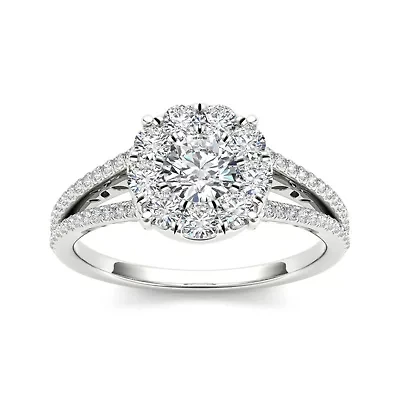 1 CT.T.W. Natural Diamond Cluster 10K White Gold Engagement Ring