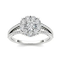 1 CT.T.W. Natural Diamond Cluster 10K White Gold Engagement Ring