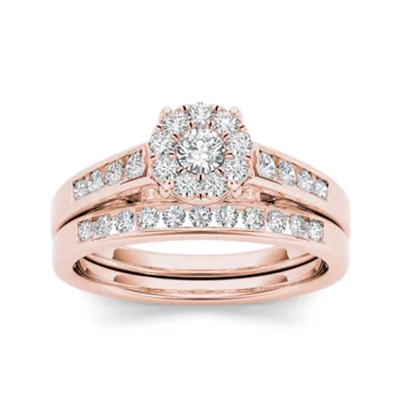 1/2 CT.T.W. Natural Diamond 10K Rose Gold Bridal Ring Set