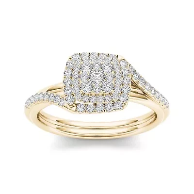 1/2 CT. T.W. Diamond Cluster 10K Yellow Gold Engagement Ring