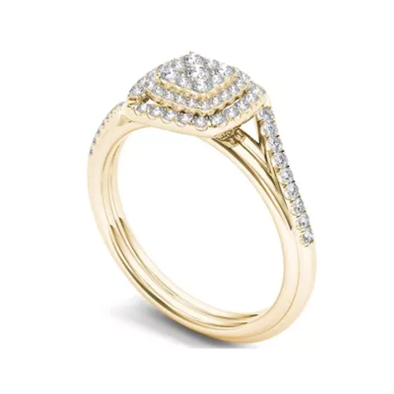 1/2 CT. T.W. Diamond Cluster 10K Yellow Gold Engagement Ring