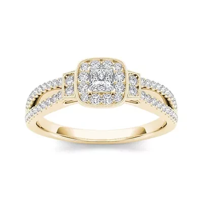 1/2 CT.T.W. Natural Diamond Halo 10K Yellow Gold Engagement Ring
