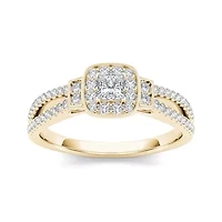 1/2 CT.T.W. Natural Diamond Halo 10K Yellow Gold Engagement Ring