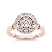 1/2 CT.T.W. Natural Diamond Flower Halo 10K Rose Gold Engagement Ring