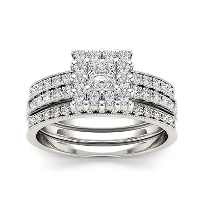 7/8 CT. T.W. Diamond 14K White Gold Bridal Ring Set