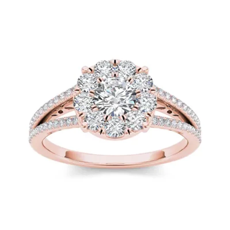 1 CT.T.W. Natural Diamond Cluster 10K Rose Gold Engagement Ring