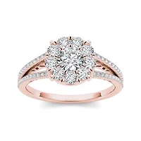 1 CT.T.W. Natural Diamond Cluster 10K Rose Gold Engagement Ring