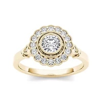 1/2 CT.T.W. Natural Diamond Flower Halo 10K Yellow Gold Engagement Ring