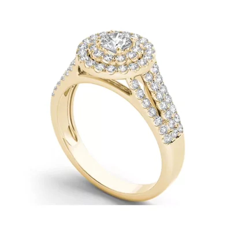 1 CT.T.W. Natural Diamond Halo 10K Yellow Gold Engagement Ring
