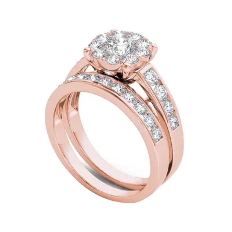 1 1/2 CT.T.W. Natural Diamond 10K Rose Gold Bridal Set