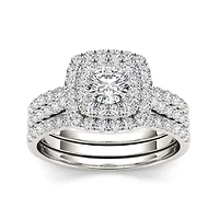 1 1/2 CT.T.W. Natural Diamond 10K White Gold Bridal Set