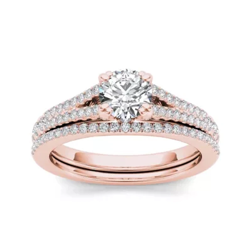 1 CT.T.W. Natural Diamond 14K Rose Gold Bridal Ring Set