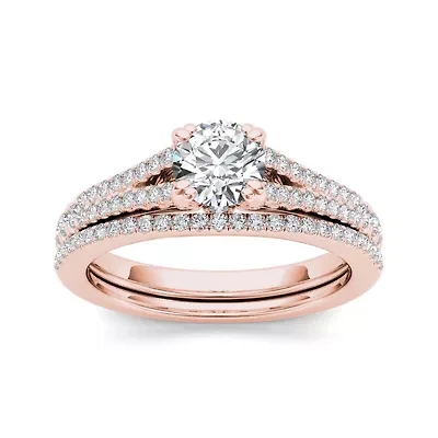 1 CT.T.W. Natural Diamond 14K Rose Gold Bridal Ring Set