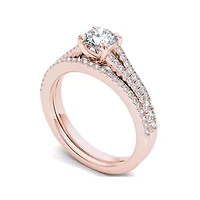 1 CT.T.W. Natural Diamond 14K Rose Gold Bridal Ring Set