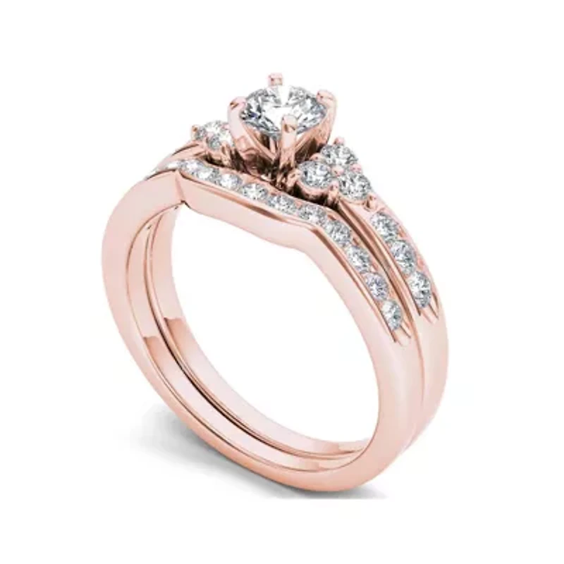 1 CT.T.W. Natural Diamond 14K Rose Gold Bridal Ring Set