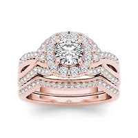 1 1/4 CT.T.W. Natural Diamond 14K Rose Gold Halo Bridal Ring Set